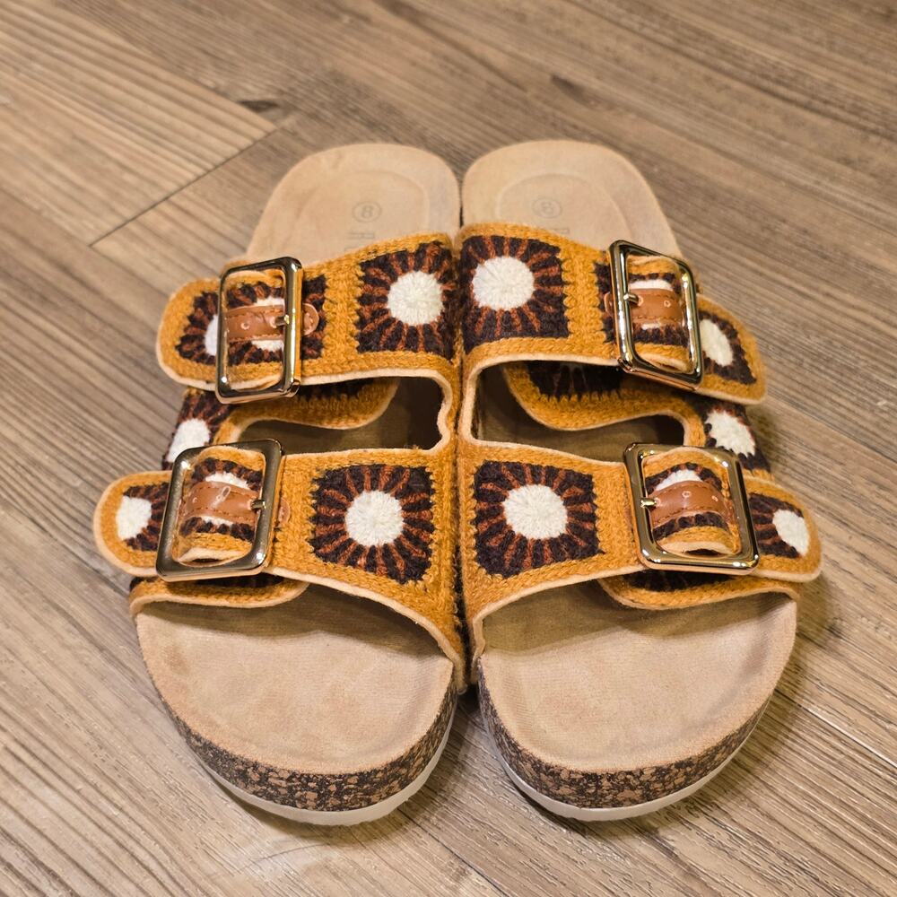 Rouge Helium Tan and Brown Crochet Platform Sandals sz 8